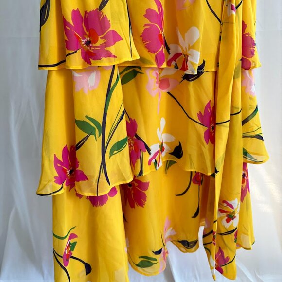 Jessica Howard Women's Plus 24W Yellow dress with pink flowers and layered skirt - Picture 8 of 10